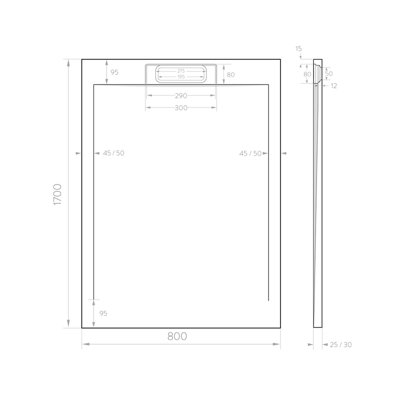 Trinity Rectangle Anthracite Slate Effect Shower Tray - 1700x800mm - 5