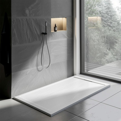 Trinity Rectangle White Slate Effect Shower Tray - 1400x800mm