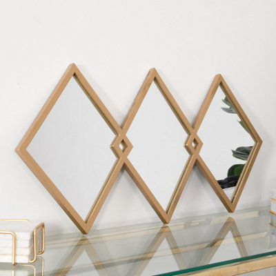 Trio of Gold Diamond Shaped Mirrors