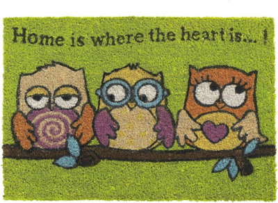 Trio of Owls Home is Where the Heart Is Doormat 40 x 60cm