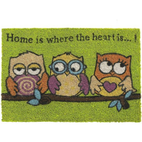 Trio of Owls Home is Where the Heart Is Doormat 40 x 60cm