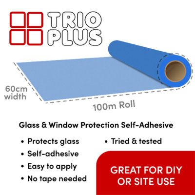Trio Plus Glass & Window Protector 60cm x 100m - Eco-Friendly - Self-Adhesive Film - Easy Application - Glass Surface Shield