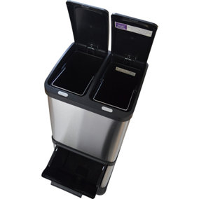 Trio Recycling Bin 40 Litre Tower Recycler, Easy Organised Recycling - Silver And Black