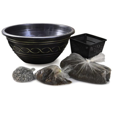 Trio Waterlily Pond Basket + Black and Gold Patio Pond Potted Plant - 3