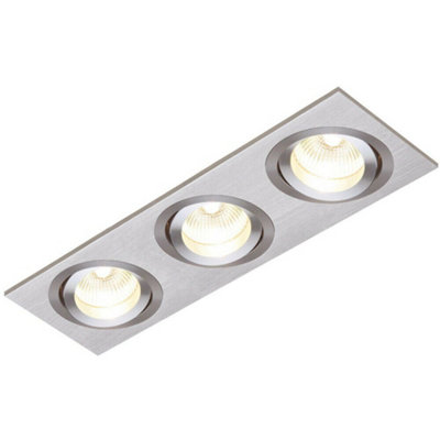 TRIPLE Adjustable Tilt Slim Square Ceiling Spotlight Brushed Silver GU10 Lamp