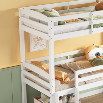 Triple Bunk Bed, 3FT Wooden Bunk Beds With Ladder Triple Sleeper Kids Bunk Bed, White, 90x190cm