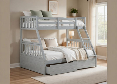 Triple Bunk Bed Grey Single Over Double 3 Sleeper with Storage Drawers ...