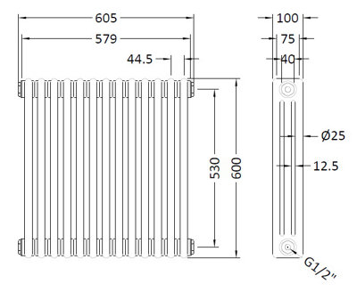 Triple Column Traditional Radiator 600 x 605mm, High Gloss White
