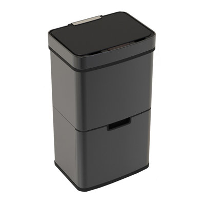 Triple Compartment Black 62L Sensor Bin Recycle Waste