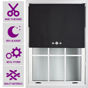 Triple Diamond Eyelet Blackout Roller Blind with Metal Fittings Free Alteration by Furnished - Black (W)120cm x (L)165cm