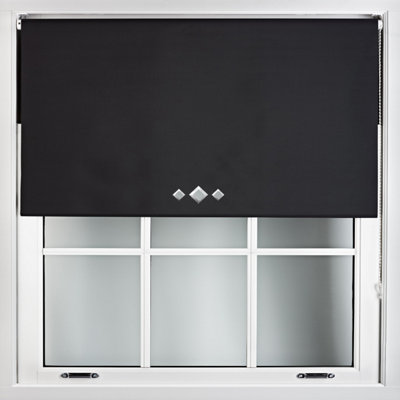 Triple Diamond Eyelet Blackout Roller Blind with Metal Fittings Free Alteration by Furnished - Black (W)150cm x (L)165cm