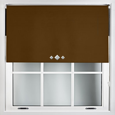 Triple Diamond Eyelet Blackout Roller Blind with Metal Fittings Free Alteration by Furnished - Brown (W)180cm x (L)210cm