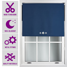 Triple Diamond Eyelet Blackout Roller Blind with Metal Fittings Free Alteration by Furnished - Navy (W)120cm x (L)165cm