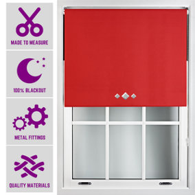 Triple Diamond Eyelet Blackout Roller Blind with Metal Fittings Free Alteration by Furnished - Red (W)120cm x (L)165cm