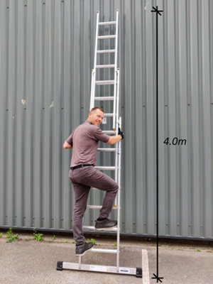 Triple Extension Ladder 3 x 7 Rung 4.0m Max  Open Height 2.0m Closed