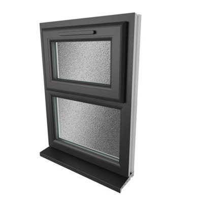 Triple Glazed Window Black/White Top Hung Over Fixed Light Obscure
