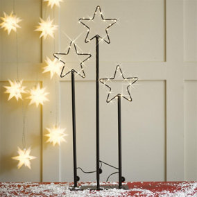 Triple LED Star Stand - Mains Operated Metal Festive Christmas Decorative Light with Warm White LEDs - Measures H58 x W30 x D8cm