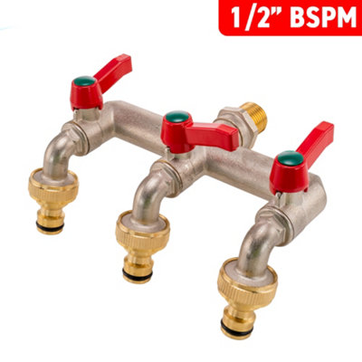 triple outlet garden tap splitter/manifold in nickel plated brass ...