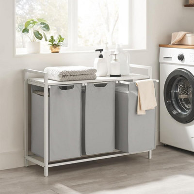Triple Section Washing Basket, Laundry Organizer with Pull-Out Bags ...