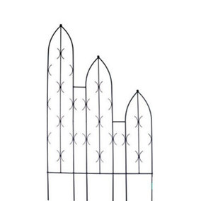 Triple Slope Gothic Screen - Decorative Garden Screen, Plant Support - Solid Steel - W91.4 x H180 cm - Black