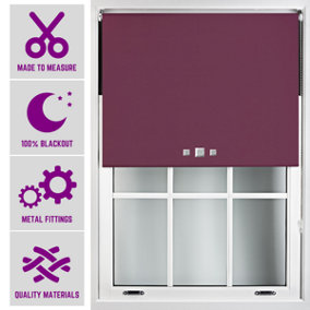 Triple Square Eyelet Blackout Roller Blind with Metal Fittings Free Alteration by Furnished - Aubergine (W)120cm x (L)165cm