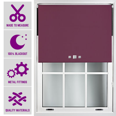 Triple Square Eyelet Blackout Roller Blind with Metal Fittings Free Alteration by Furnished - Aubergine (W)90cm x (L)165cm