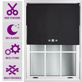 Triple Square Eyelet Blackout Roller Blind with Metal Fittings Free Alteration by Furnished - Black (W)120cm x (L)165cm