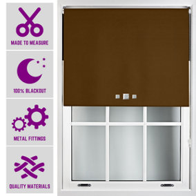 Triple Square Eyelet Blackout Roller Blind with Metal Fittings Free Alteration by Furnished - Brown (W)120cm x (L)165cm