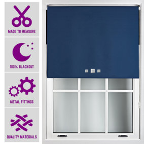 Triple Square Eyelet Blackout Roller Blind with Metal Fittings Free Alteration by Furnished - Navy Blue (W)120cm x (L)165cm