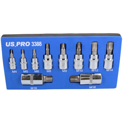 Triple Square Spline And Tamperproof  Sockets 1/4" 3/8" And 1/2" Dr 10pcs