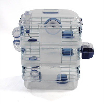 Triple Storey Transparent/Blue Small Pet Cage