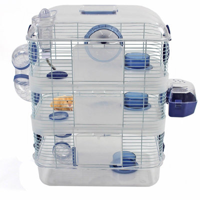 Triple Storey Transparent/Blue Small Pet Cage