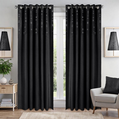 Triple Woven Blackout Velvet Ring Top Curtains with Cascading Diamante ...