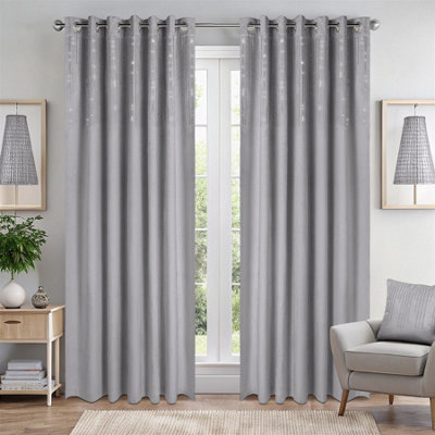 Triple Woven Blackout Velvet Ring Top Curtains with Cascading Diamante ...