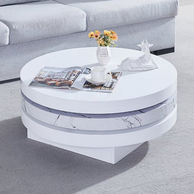 Triplo Round Rotating Coffee Table In Vida Marble Effect
