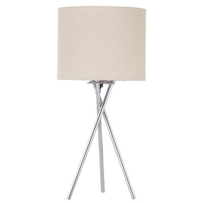 Tripod - Chrome Lamp with Natural Linen Shade
