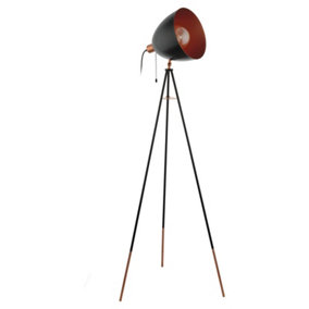 Tripod Floor Lamp Light Black & Copper Shade 1 x 60W E27 Bulb Standard