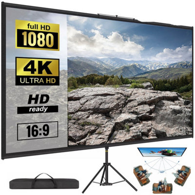 Tripod Projector Screen with Stand 80 inch 4K HD 16:9 Home Cinema Portable