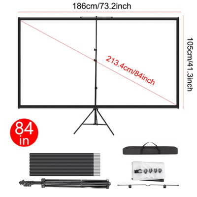Tripod Projector Screen with Stand 80 inch 4K HD 16:9 Home Cinema Portable