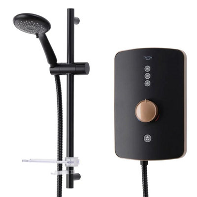 Triton Amala Metallic 9.5kW Brushed Copper Electric Shower Matt Black Finish Price Comparisons | Compare The Build