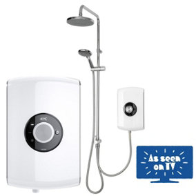 Triton Amore DuElec White 9.5kW Electric Shower LCD Display Dual Rainshower Head