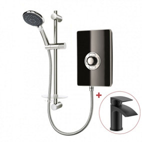 Triton Aspirante 8.5KW Gloss Black Electric Shower - Inc. Head+ Riser Rail + Tap