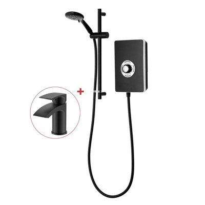 Triton Aspirante 8.5KW Matt Black Electric Shower - Inc. Head + Riser Rail + Tap