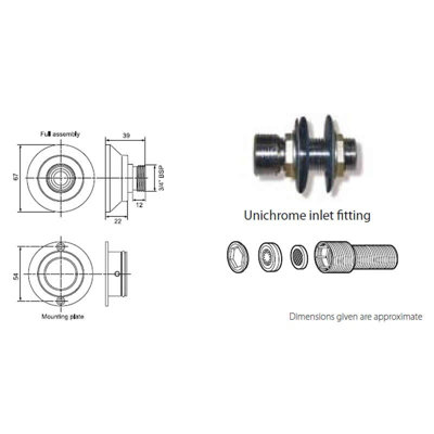 Triton Bar Mixer Fixing Kit Unichrome Straight Inlet Connector Fittings Kit 3/4"