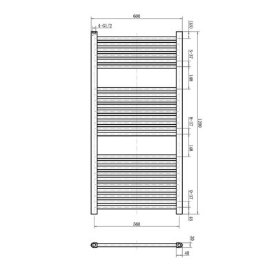 Triton Black Heated Towel Rail - 1200x600mm