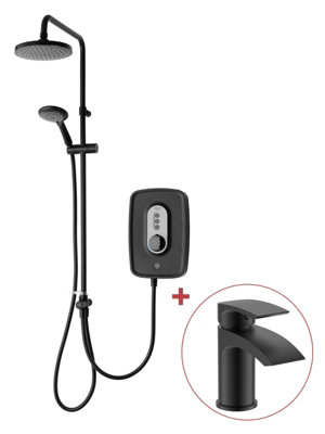 Triton Danzi DuElec Black 9.5kW Electric Shower Overhead & Handset + Tap