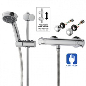 Triton Dene Cool Touch Thermostatic Bar Mixer Shower Chrome Fast Fit Kit + Riser