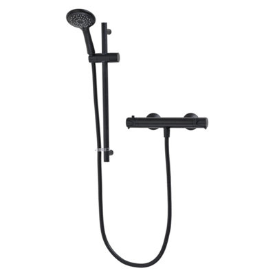 Triton Dene Matt Black Cool Touch Thermostatic Bar Mixer Shower + Riser ...