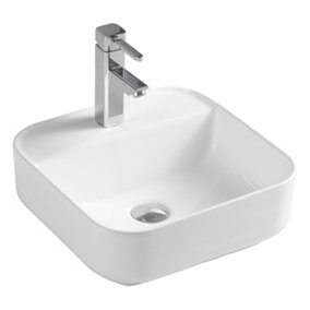 Triton Gloss White Ceramic Square Counter Top Basin (W)400mm