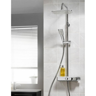 Triton Push Button Thermostatic Bar Mixer Shower Chrome + Riser Rail Hose Head